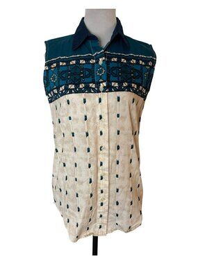 Vintage Adobe Rose Sleeveless Button-Up Cotton Western Shirt Size S